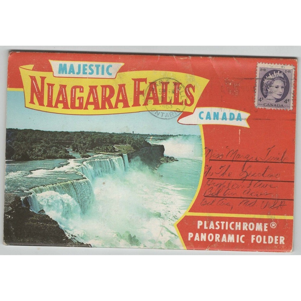 Niagara Falls Canada Plastichrome Panoramic Folder Chrome Postcard 1963 Posted